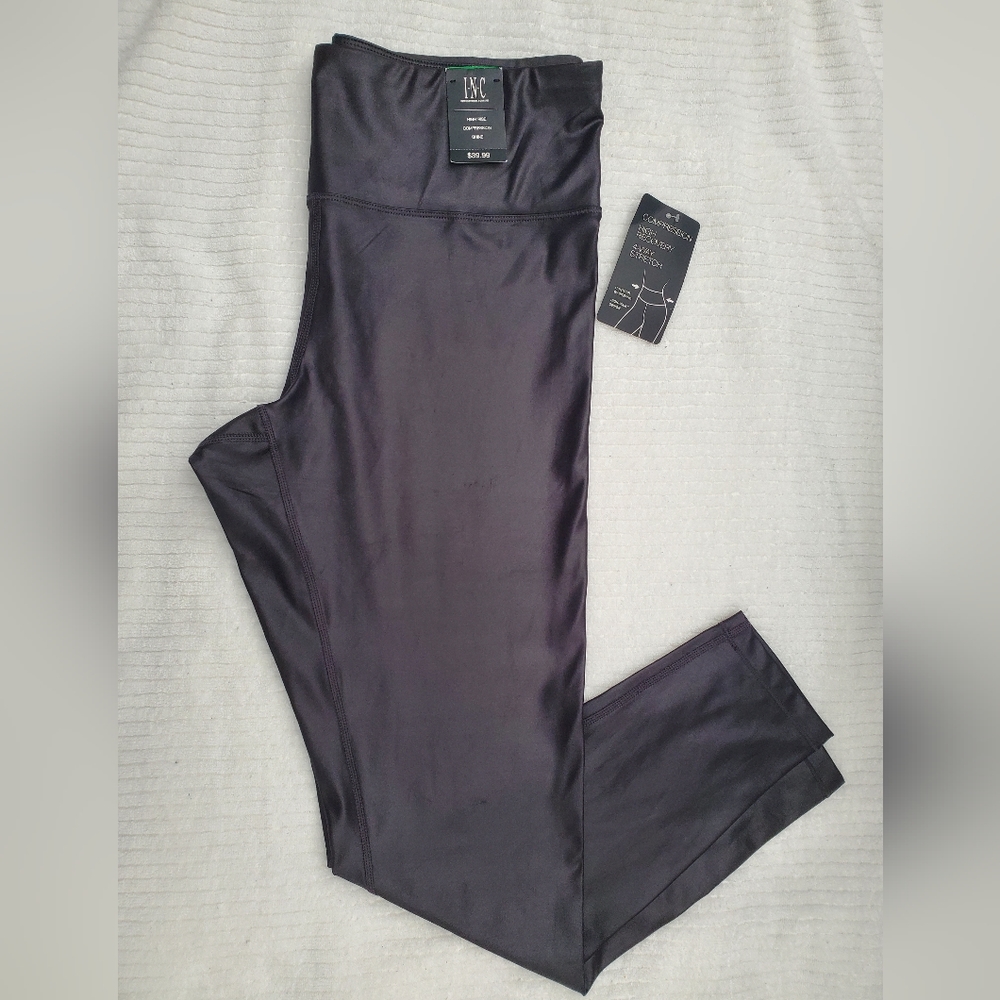 INC International Concepts Large Black Highrise Shine Compression Leggings